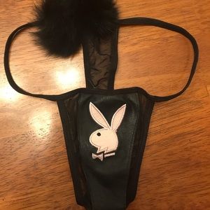 💋SOLD💋NWOT LEATHER Playboy Bunny Thong Panties w/ Fur Tail!